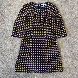 Boden Bird Print Corduroy Shift Dress Navy Blue Mini Pocket Mod Retro Size 4